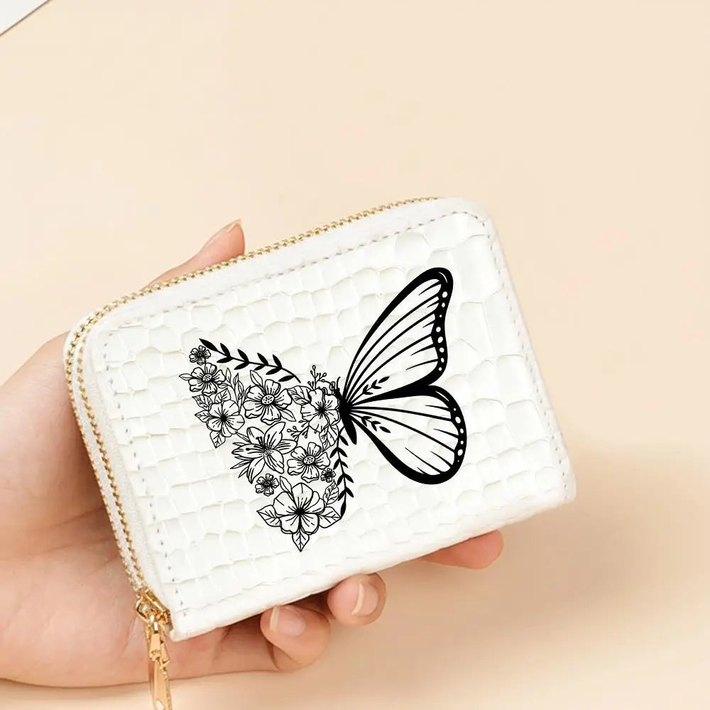 Portefeuille compact femme à double zip en similicuir avec motif chat et porte-cartes — photo 17