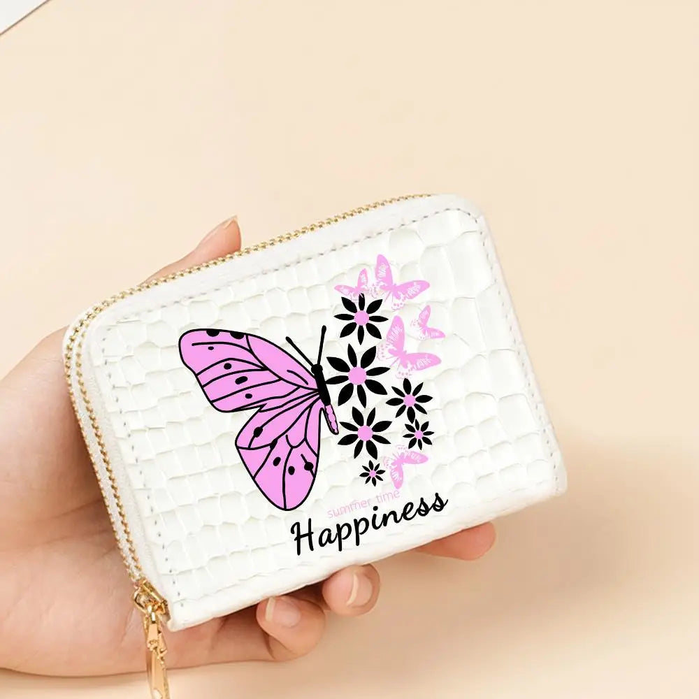Portefeuille compact femme à double zip en similicuir avec motif chat et porte-cartes — photo 26