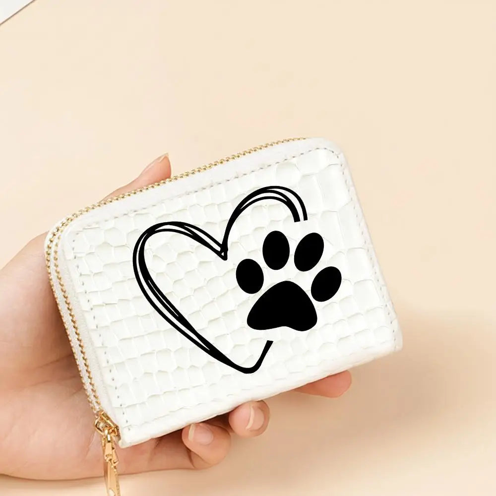 Portefeuille compact femme à double zip en similicuir avec motif chat et porte-cartes — photo 27