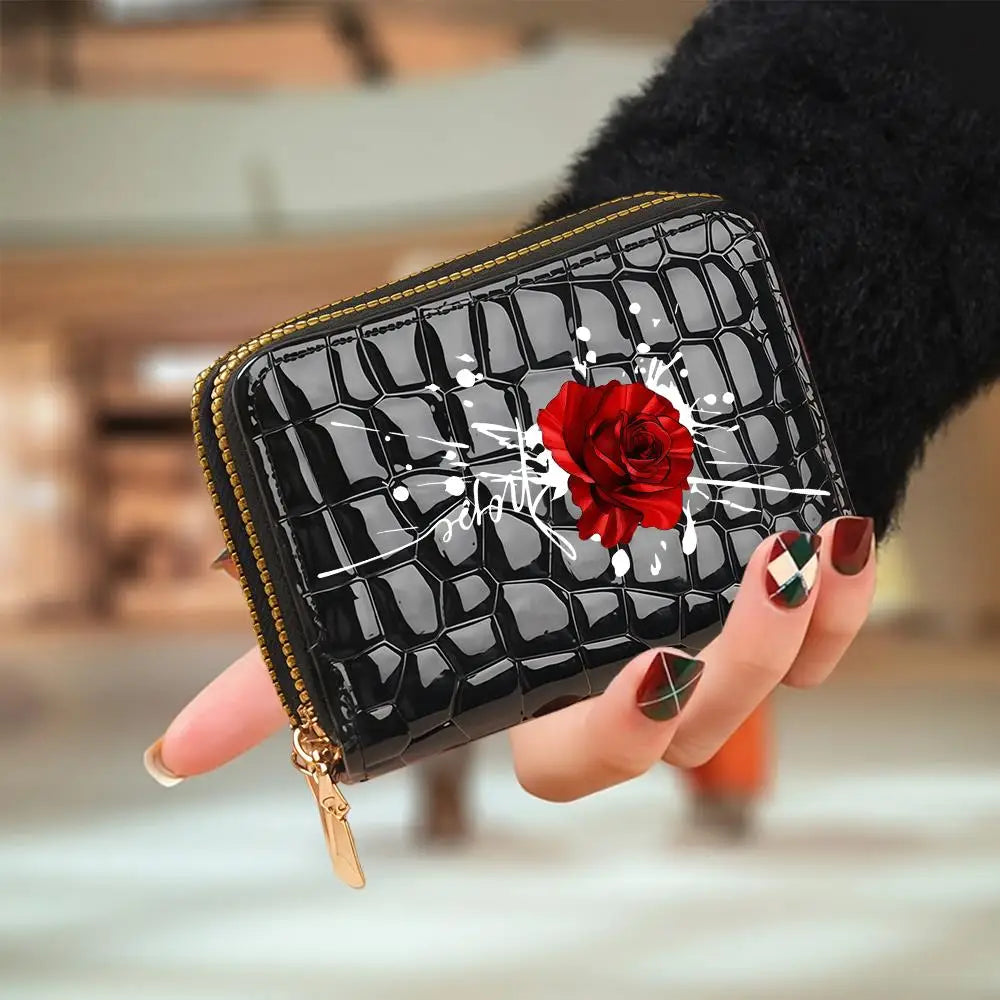 Portefeuille compact femme à double zip en similicuir avec motif chat et porte-cartes — photo 28