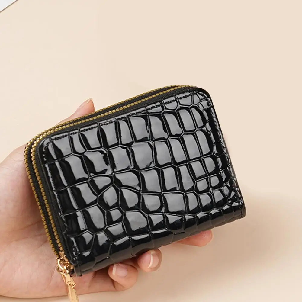 Portefeuille compact femme à double zip en similicuir avec motif chat et porte-cartes — photo 30