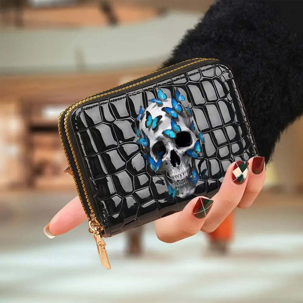 Portefeuille compact femme à double zip en similicuir avec motif chat et porte-cartes — photo 31