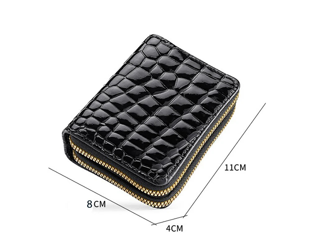 Portefeuille compact femme à double zip en similicuir avec motif chat et porte-cartes — photo 4