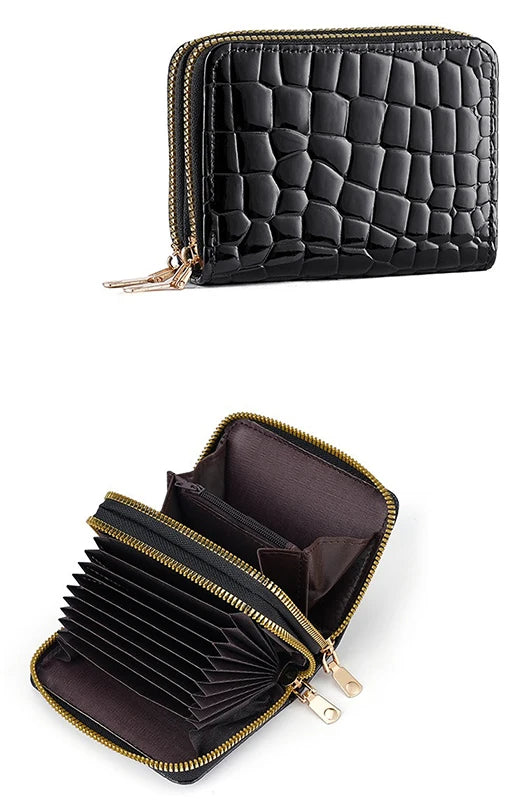 Portefeuille compact femme à double zip en similicuir avec motif chat et porte-cartes — photo 5