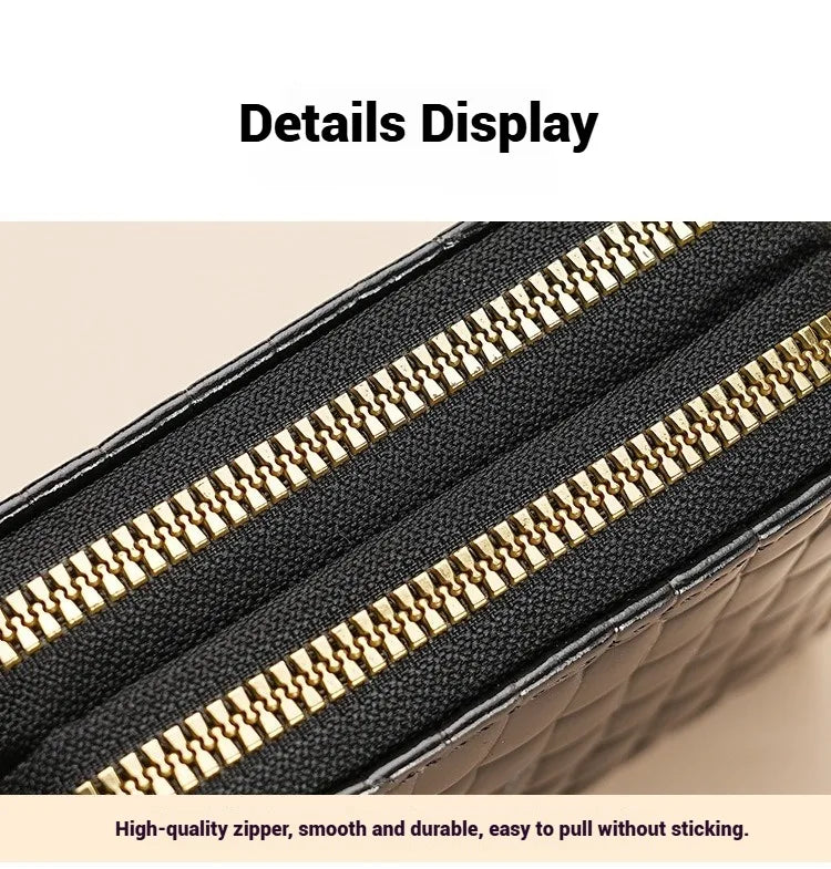 Portefeuille compact femme à double zip en similicuir avec motif chat et porte-cartes — photo 6