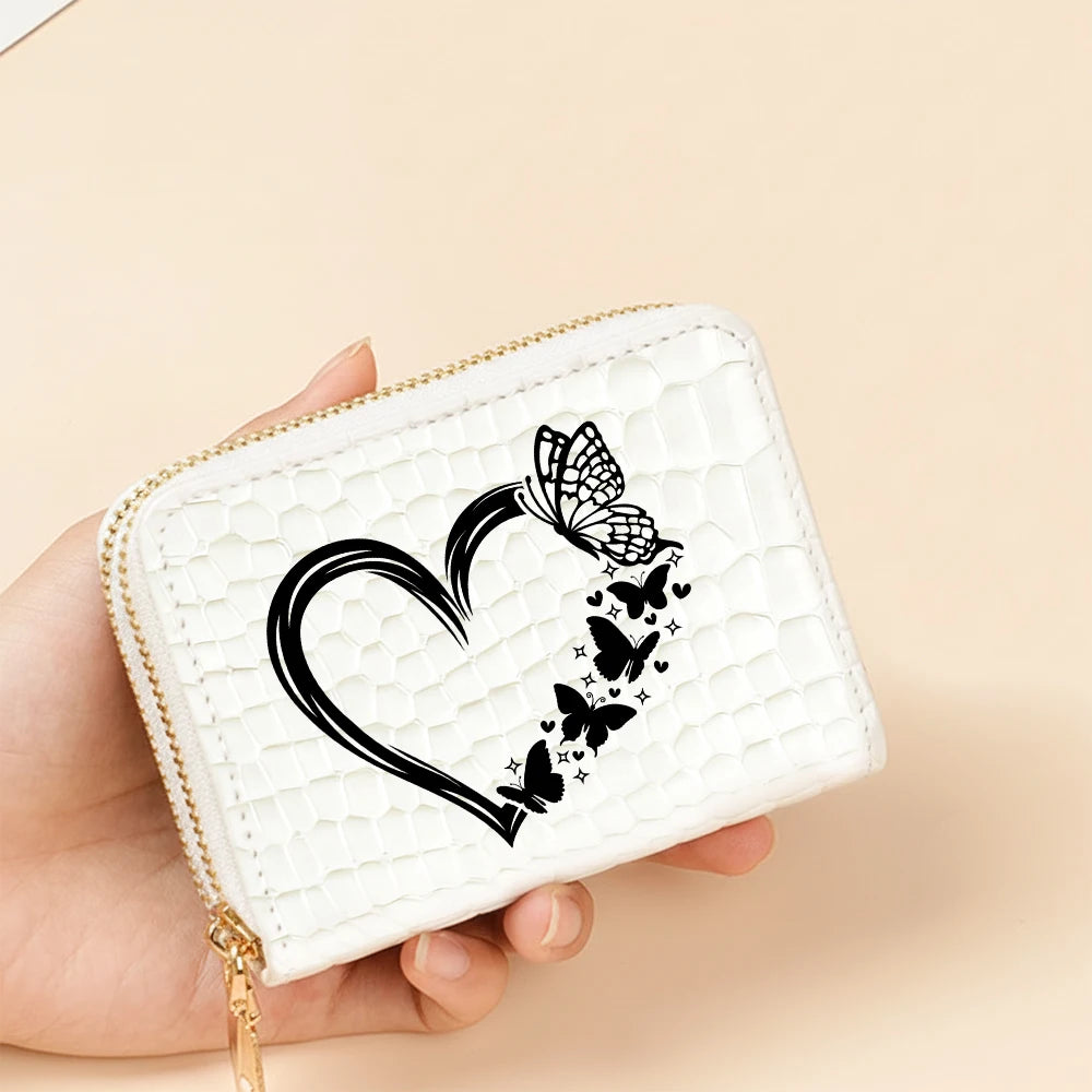 Portefeuille compact femme à double zip en similicuir avec motif chat et porte-cartes — photo 8