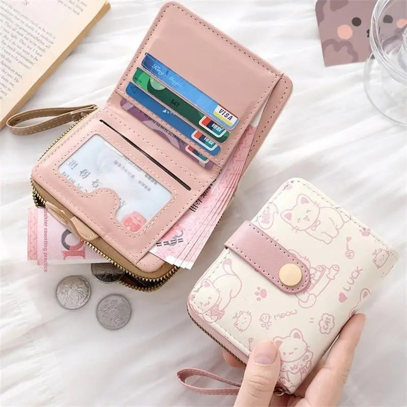 Portefeuille compact en similicuir avec porte-cartes zippé motif chat pour femme — photo 1
