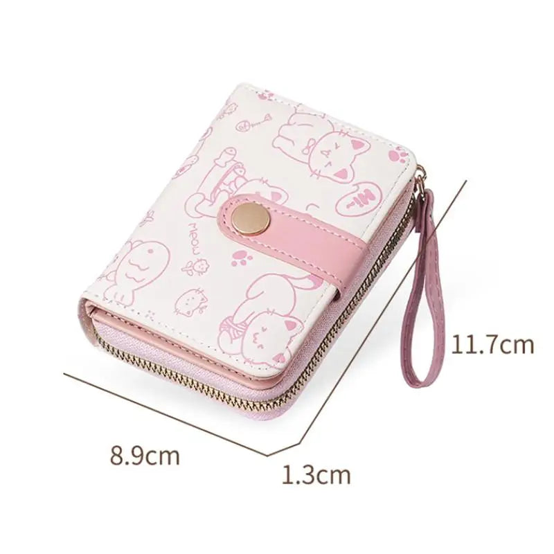Portefeuille compact en similicuir avec porte-cartes zippé motif chat pour femme — photo 2