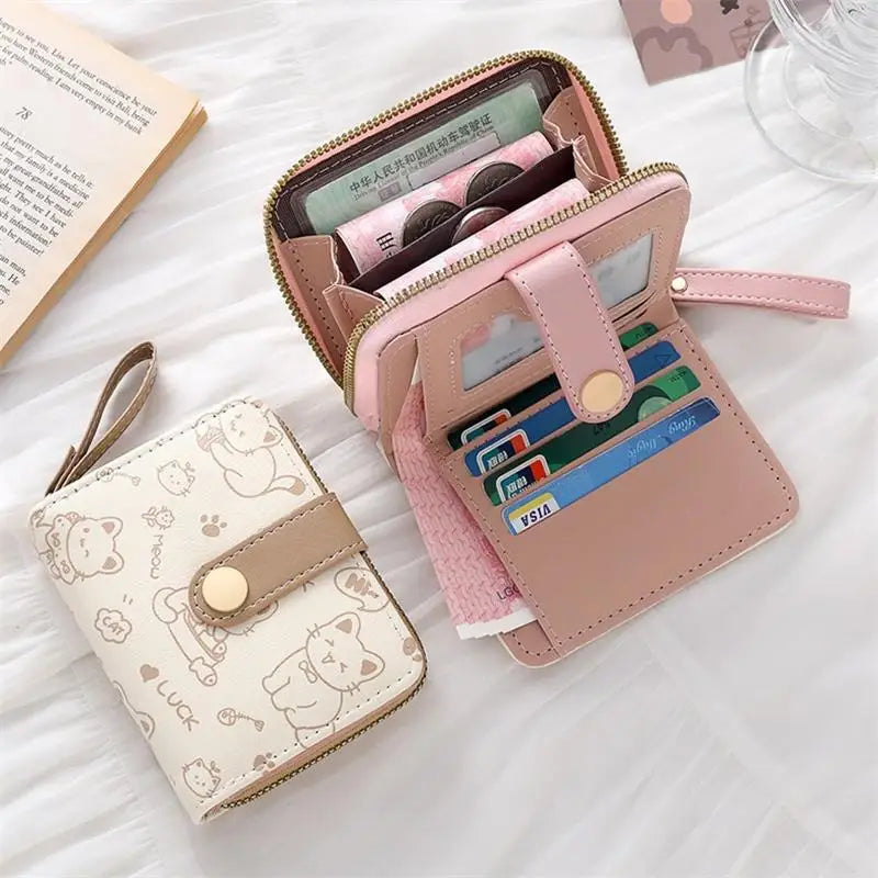 Portefeuille compact en similicuir avec porte-cartes zippé motif chat pour femme — photo 6