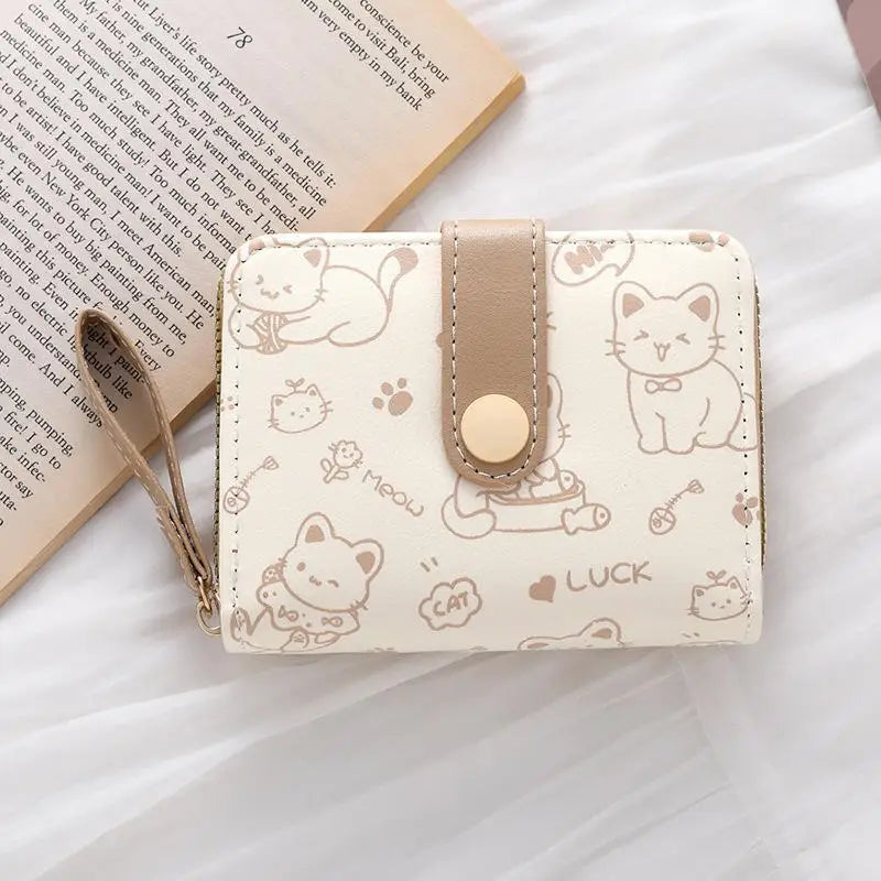 Portefeuille compact en similicuir avec porte-cartes zippé motif chat pour femme — photo 8