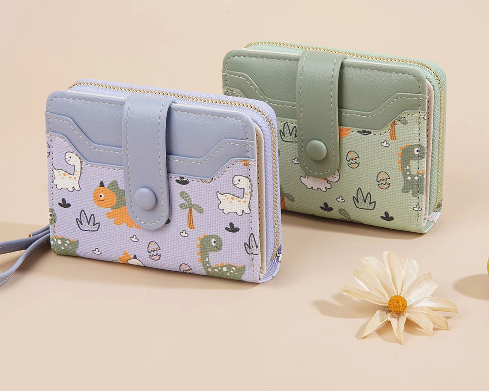 Portefeuille court à motif dinosaure mignon avec blocage rfid et bouton pression pour femme — photo 1