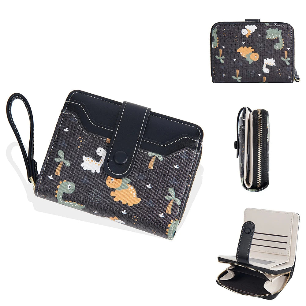 Portefeuille court à motif dinosaure mignon avec blocage rfid et bouton pression pour femme — photo 12