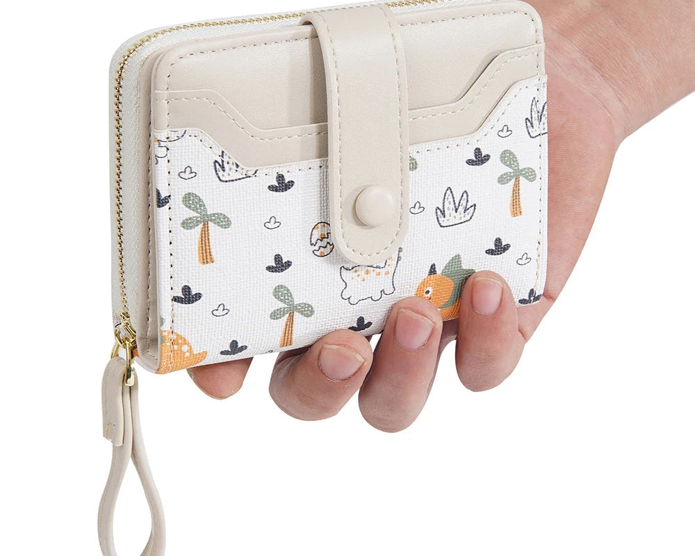 Portefeuille court à motif dinosaure mignon avec blocage rfid et bouton pression pour femme — photo 2