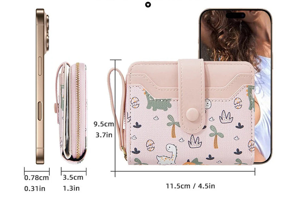 Portefeuille court à motif dinosaure mignon avec blocage rfid et bouton pression pour femme — photo 6