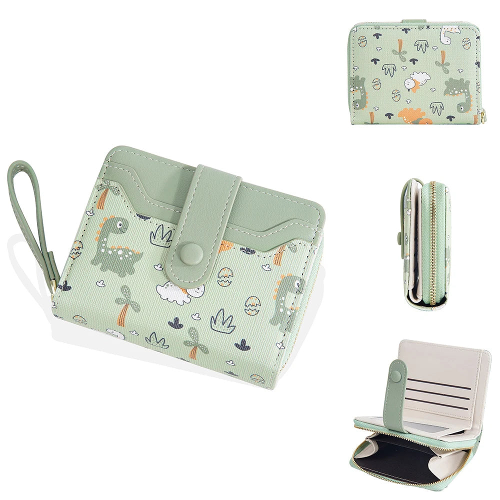 Portefeuille court à motif dinosaure mignon avec blocage rfid et bouton pression pour femme — photo 8