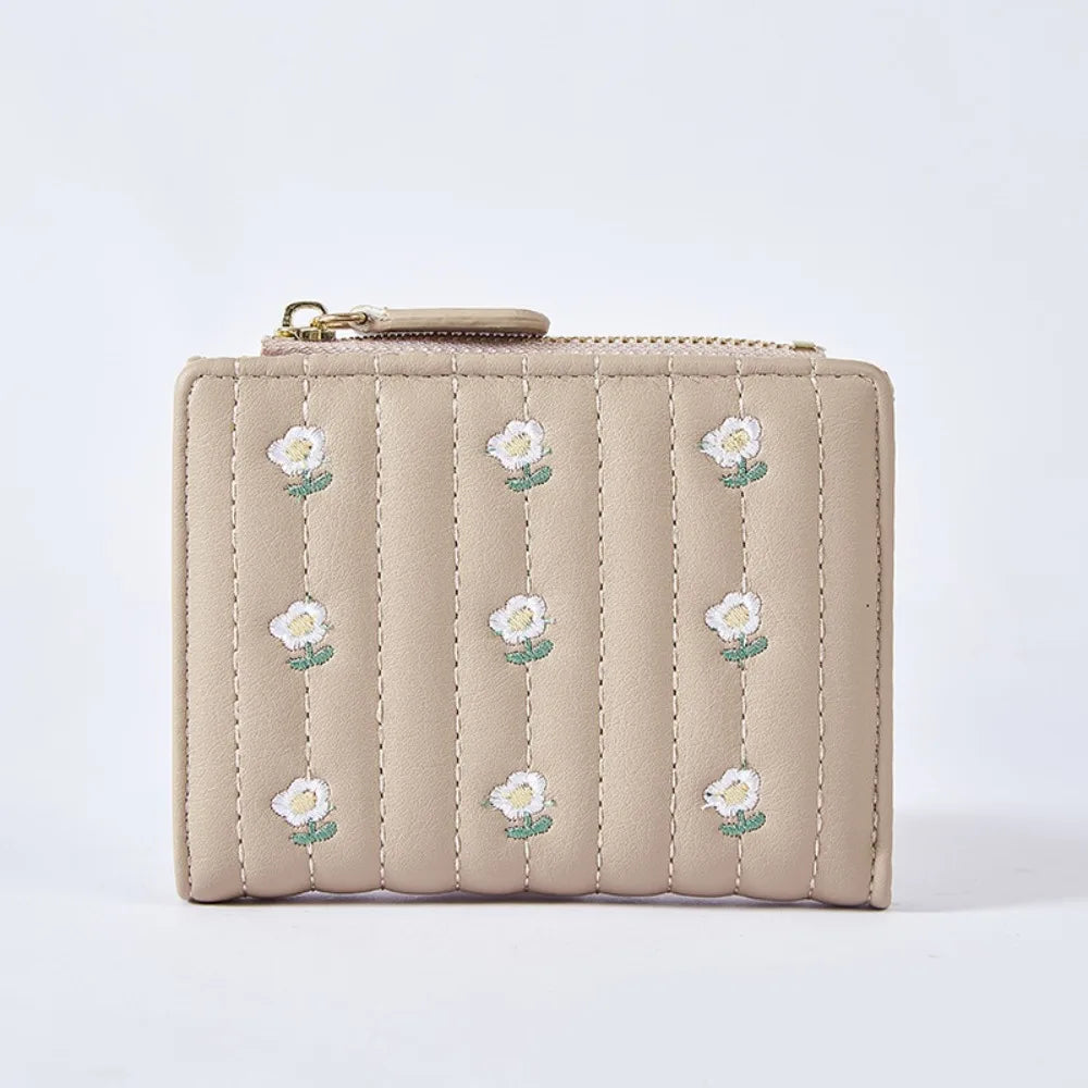 Portefeuille court en cuir PU avec motif fleur et fermeture zippée sécurisée — photo 11