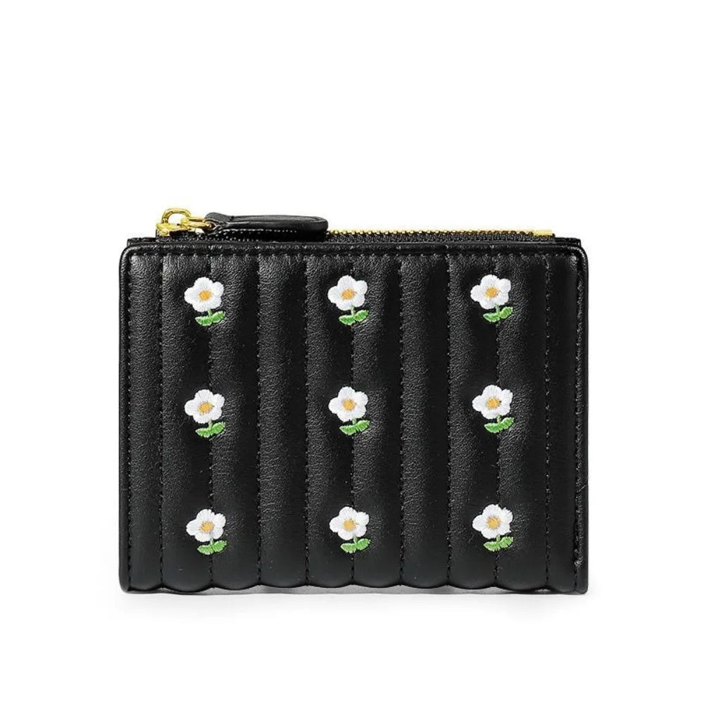 Portefeuille court en cuir PU avec motif fleur et fermeture zippée sécurisée — photo 7
