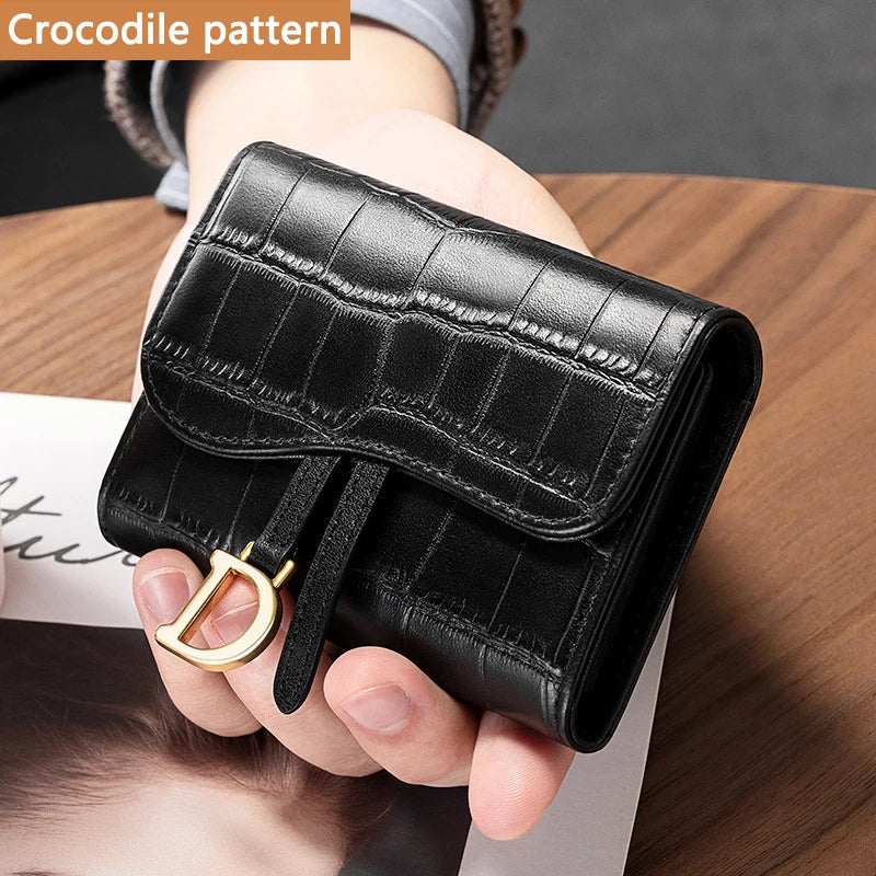 Portefeuille court en cuir véritable effet crocodile – Mini organiseur de luxe unisexe — photo 1