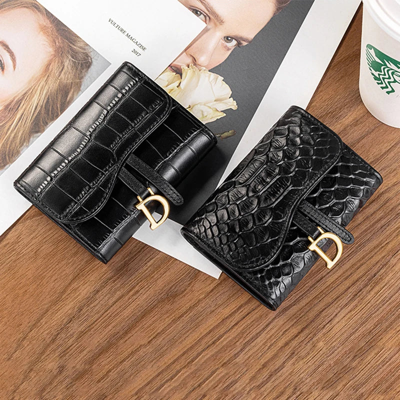 Portefeuille court en cuir véritable effet crocodile – Mini organiseur de luxe unisexe — photo 3