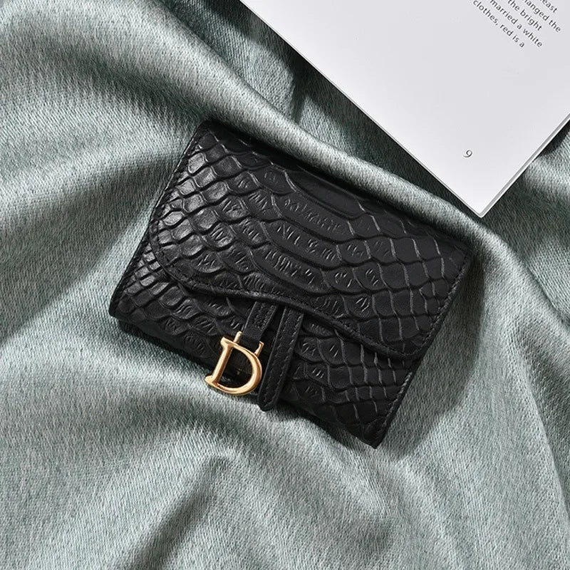 Portefeuille court en cuir véritable effet crocodile – Mini organiseur de luxe unisexe — photo 4