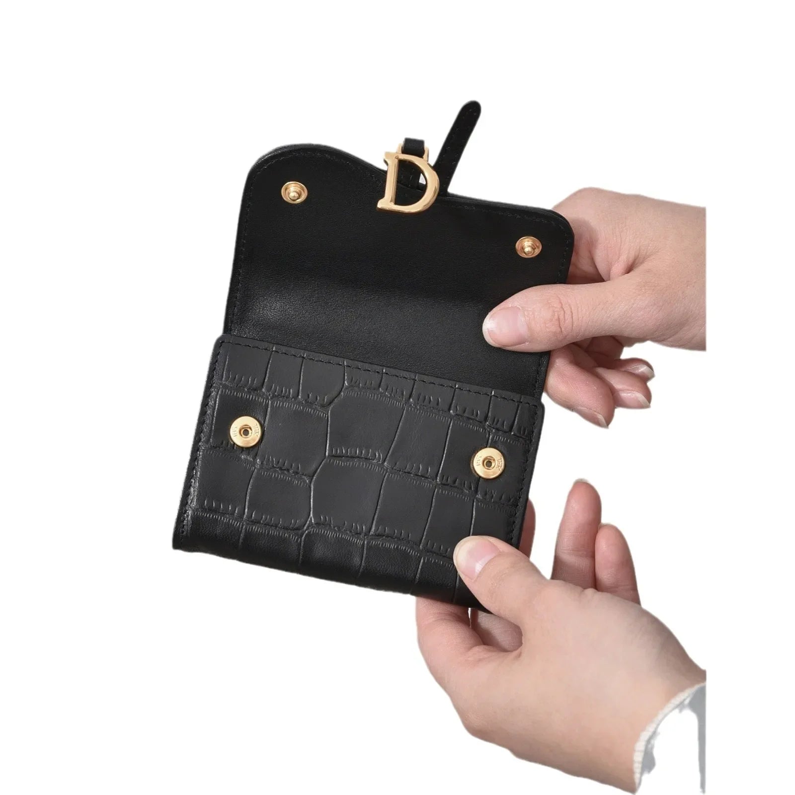 Portefeuille court en cuir véritable effet crocodile – Mini organiseur de luxe unisexe — photo 6 Image