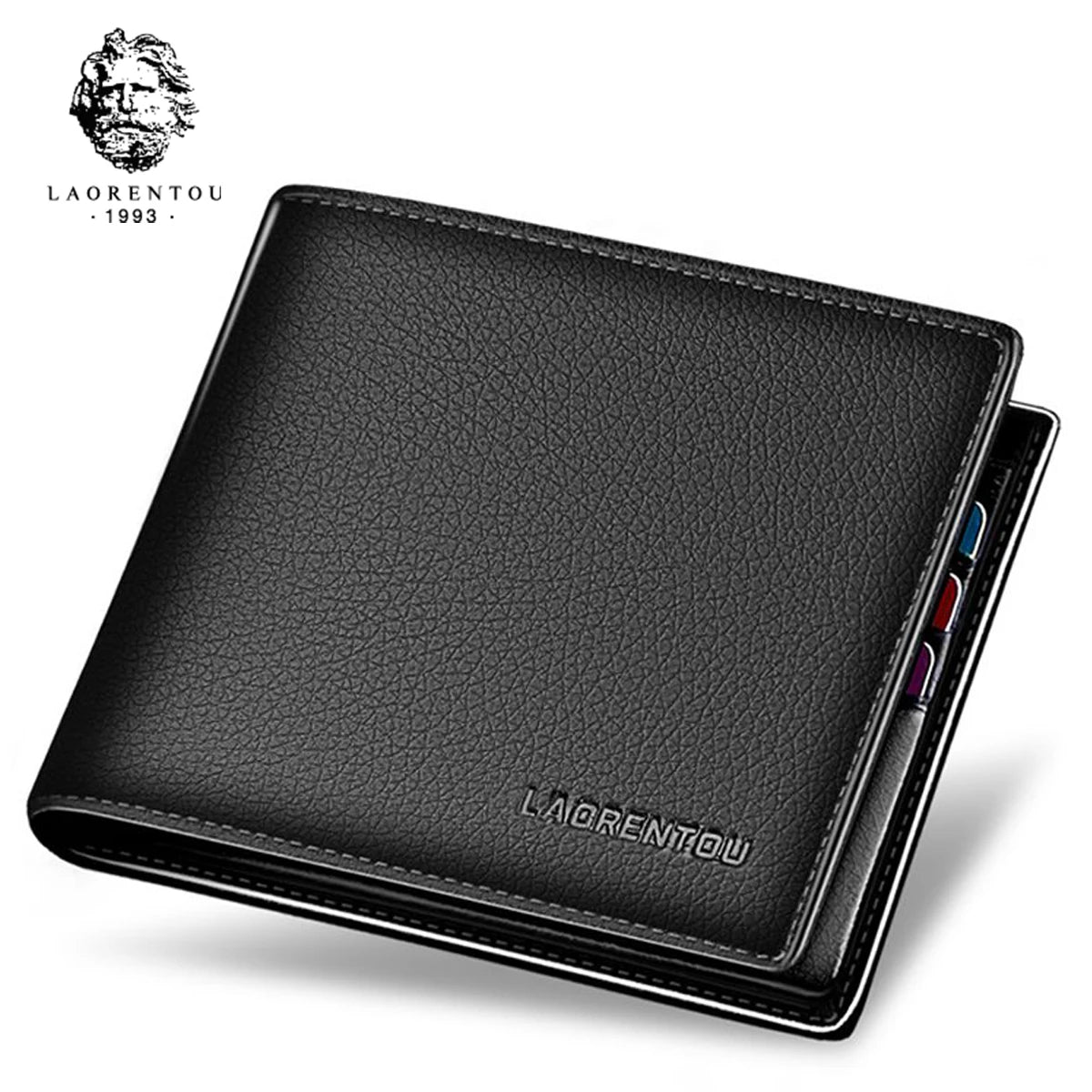 Portefeuille en cuir véritable pour homme avec poche zippée — photo 4