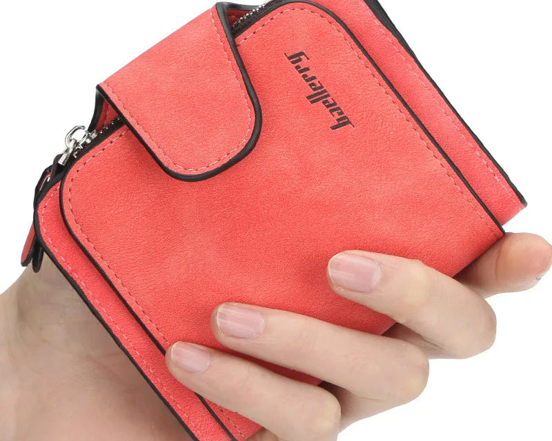 Portefeuille court femme  en cuir abrasif avec porte-monnaie — photo 1
