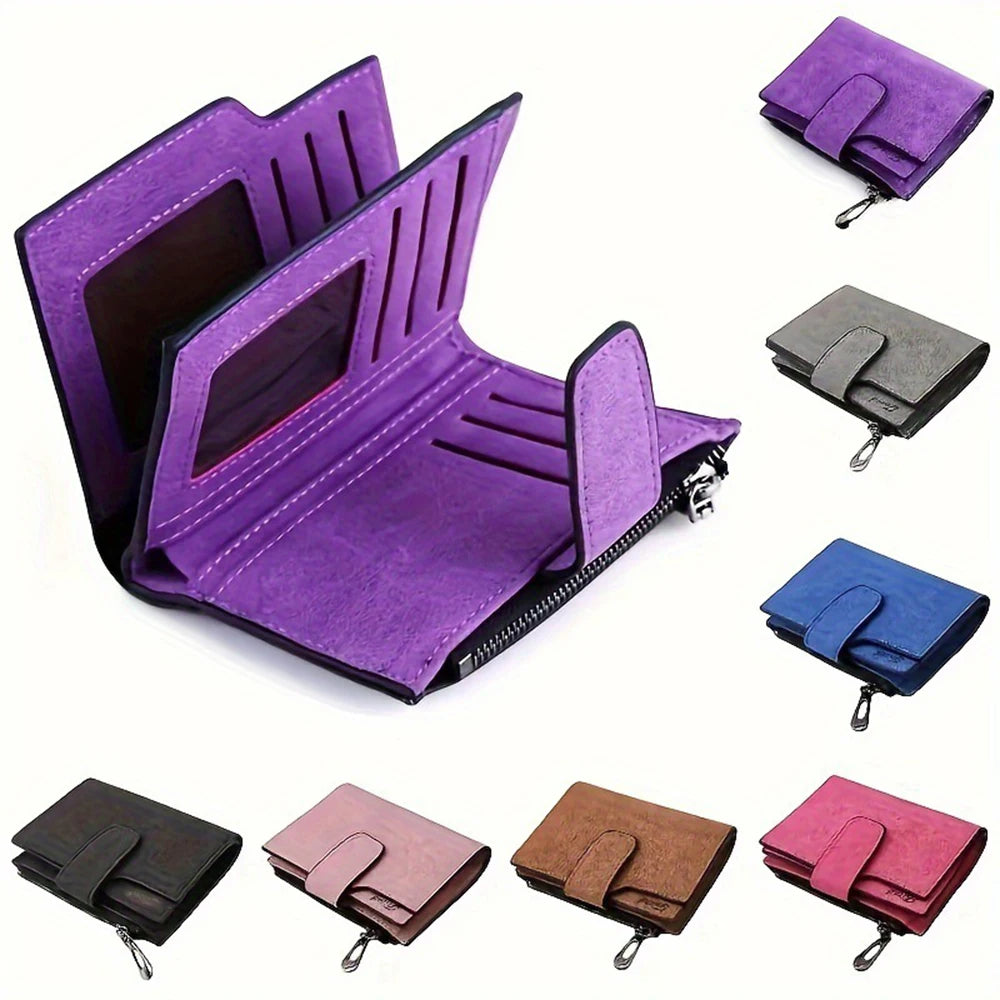 Portefeuille court pour femme en cuir pu nubuck à multi-emplacements — photo 2