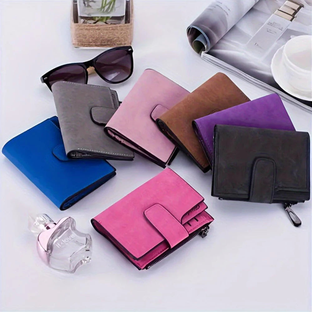 Portefeuille court pour femme en cuir pu nubuck à multi-emplacements — photo 3