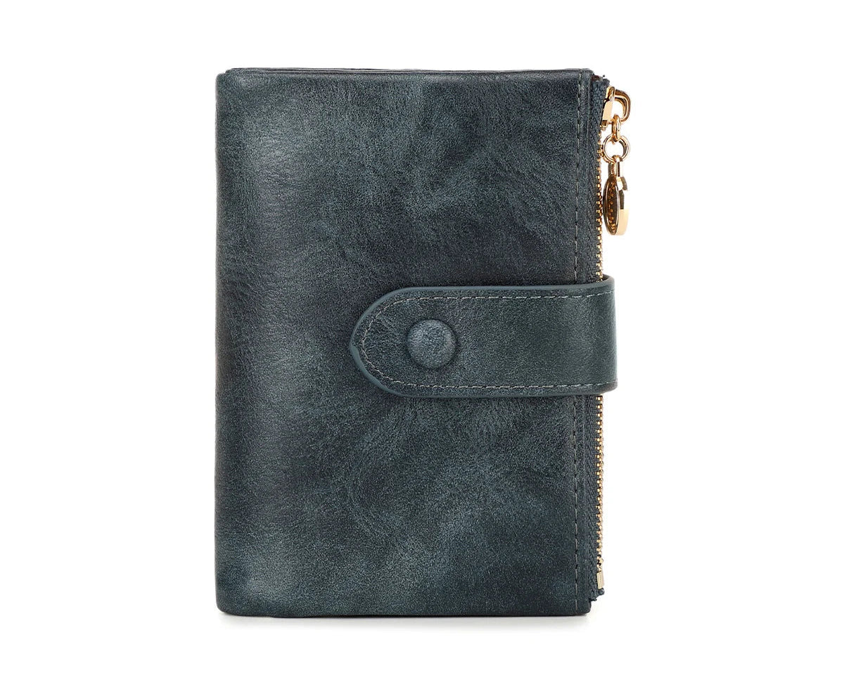 Portefeuille court rétro pour femme en cuir pu à trois volets — photo 11