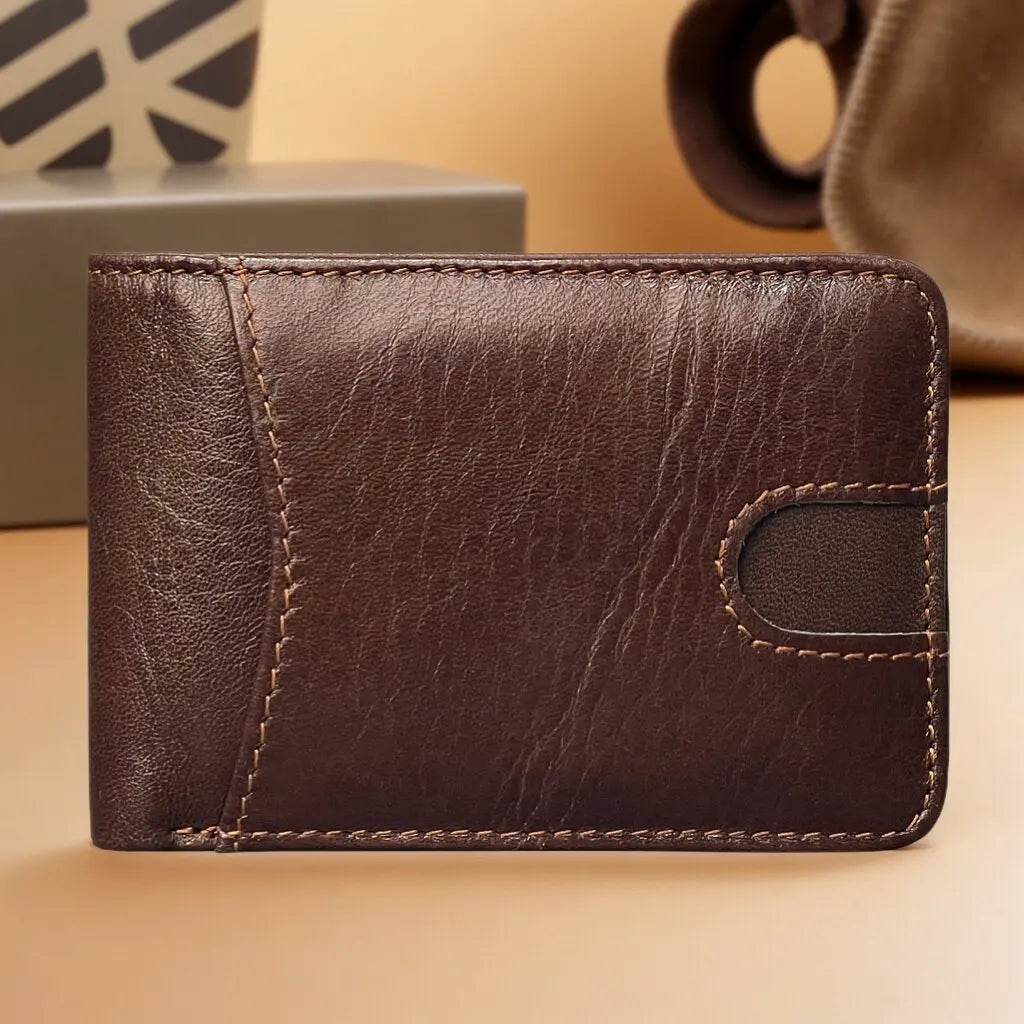 Portefeuille en cuir véritable pour homme – Portefeuille bifold simple avec protection RFID, plusieurs couleurs disponibles — photo 1