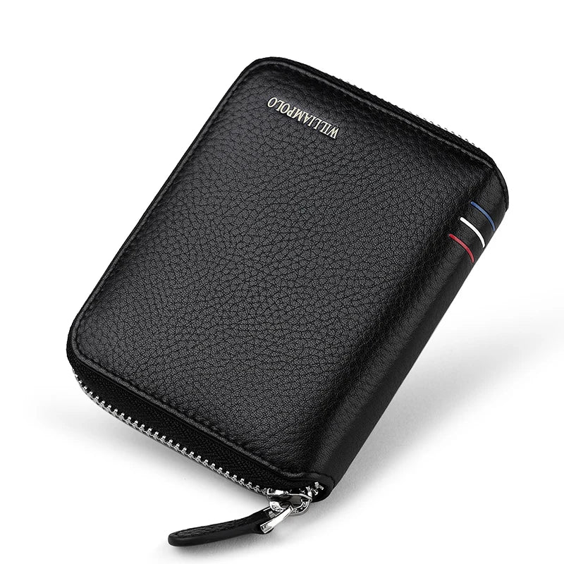 Portefeuille cuir véritable compact zippé porte-cartes multifonction unisexe — photo 10