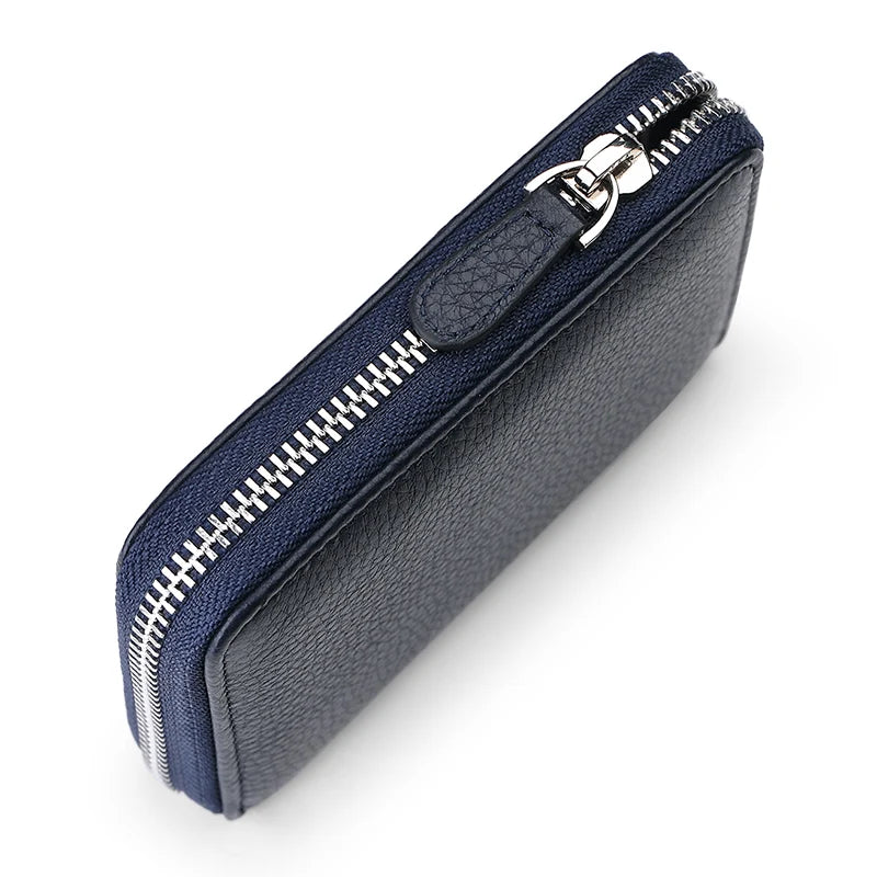 Portefeuille cuir véritable compact zippé porte-cartes multifonction unisexe — photo 4