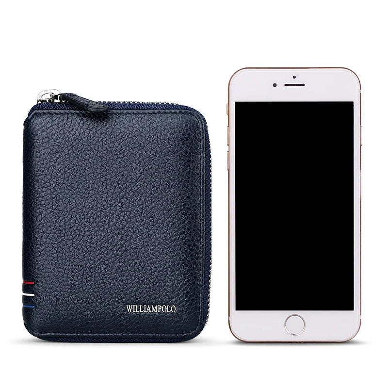 Portefeuille cuir véritable compact zippé porte-cartes multifonction unisexe — photo 5
