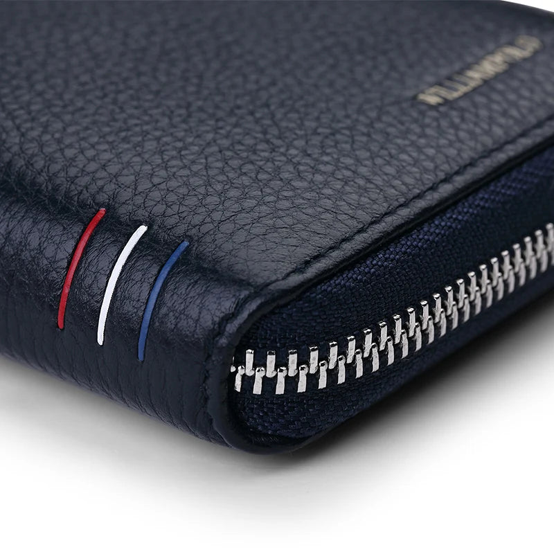Portefeuille cuir véritable compact zippé porte-cartes multifonction unisexe — photo 6