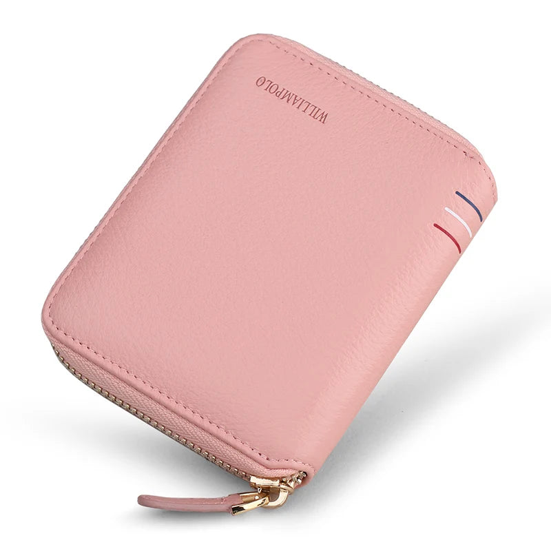 Portefeuille cuir véritable compact zippé porte-cartes multifonction unisexe — photo 7
