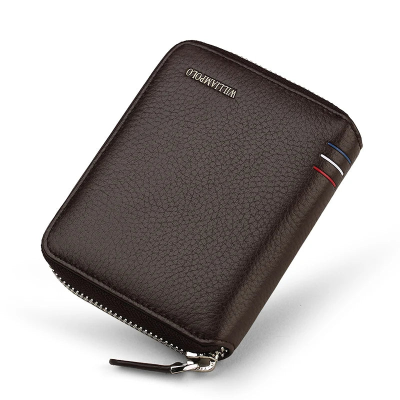 Portefeuille cuir véritable compact zippé porte-cartes multifonction unisexe — photo 8