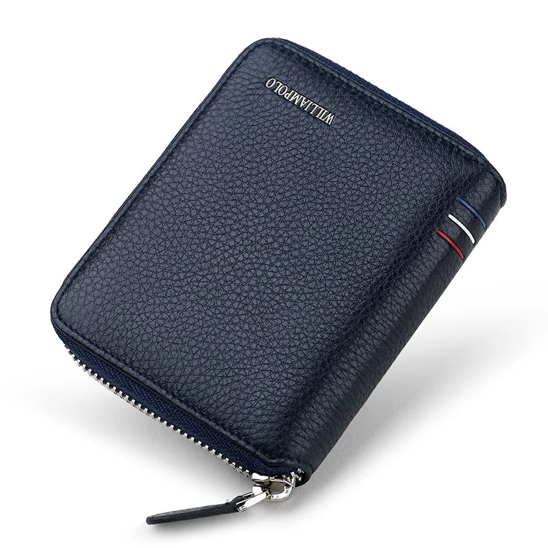 Portefeuille cuir véritable compact zippé porte-cartes multifonction unisexe — photo 9