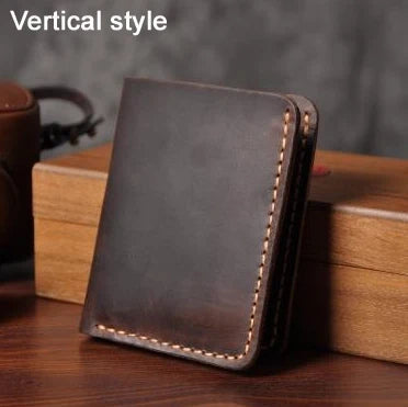 Portefeuille en cuir véritable pour homme – Portefeuille court fait main, style vintage, avec porte-cartes et porte-monnaie — photo 10