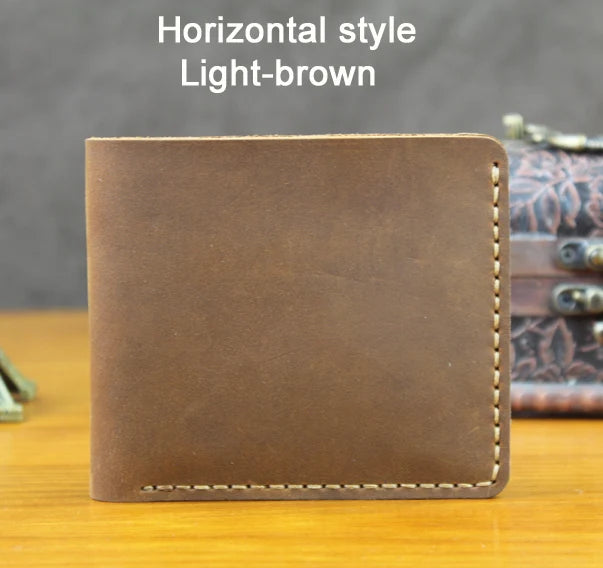 Portefeuille en cuir véritable pour homme – Portefeuille court fait main, style vintage, avec porte-cartes et porte-monnaie — photo 12