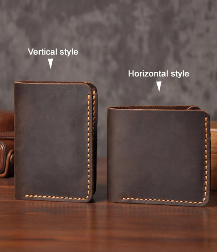 Portefeuille en cuir véritable pour homme – Portefeuille court fait main, style vintage, avec porte-cartes et porte-monnaie — photo 3