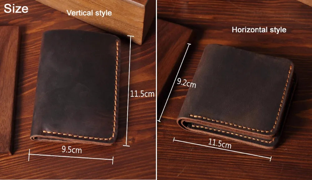Portefeuille en cuir véritable pour homme – Portefeuille court fait main, style vintage, avec porte-cartes et porte-monnaie — photo 4