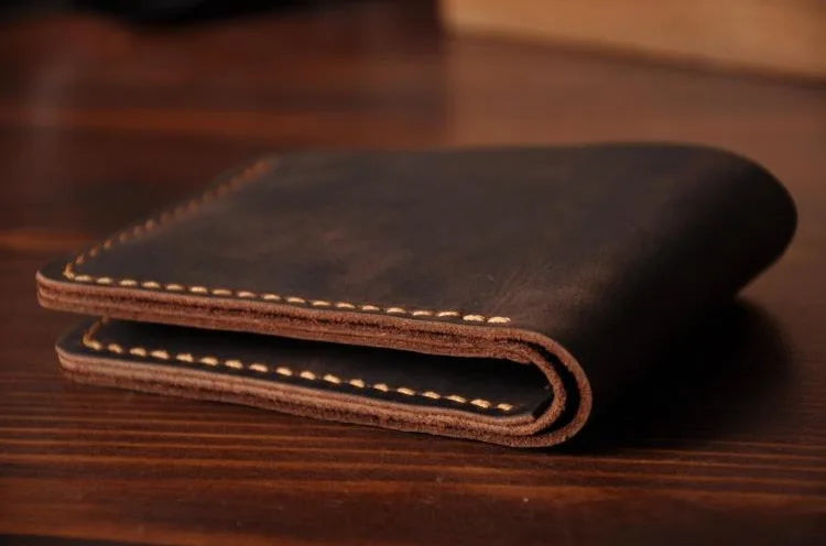 Portefeuille en cuir véritable pour homme – Portefeuille court fait main, style vintage, avec porte-cartes et porte-monnaie — photo 5
