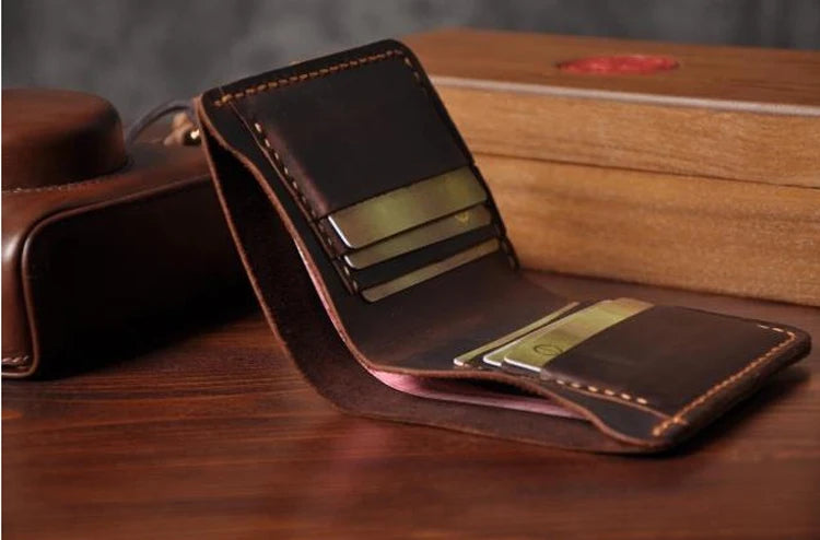 Portefeuille en cuir véritable pour homme – Portefeuille court fait main, style vintage, avec porte-cartes et porte-monnaie — photo 6 Image