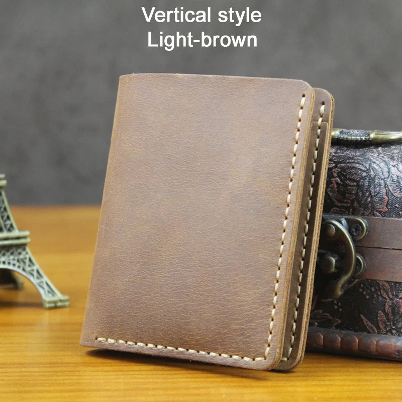Portefeuille en cuir véritable pour homme – Portefeuille court fait main, style vintage, avec porte-cartes et porte-monnaie — photo 8