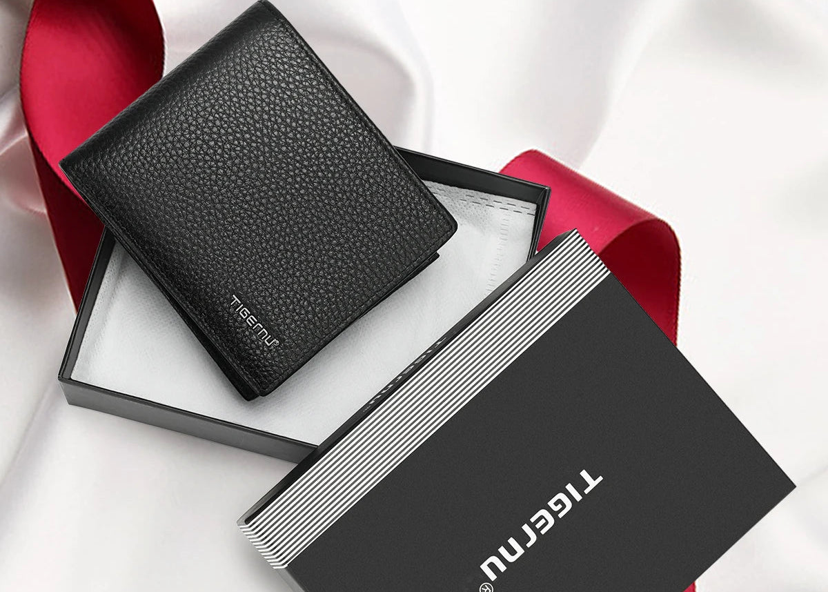 Portefeuille homme en cuir véritable compact avec porte-cartes et compartiments élégants — photo 2 Image