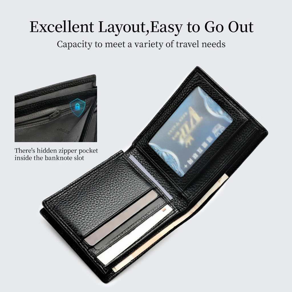 Portefeuille homme en cuir véritable compact avec porte-cartes et compartiments élégants — photo 3