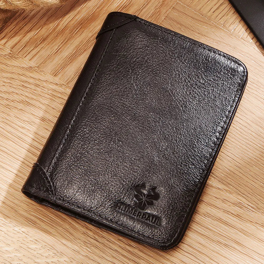 Portefeuille homme en cuir véritable RFID compact trifold avec porte-cartes et compartiments — photo 1