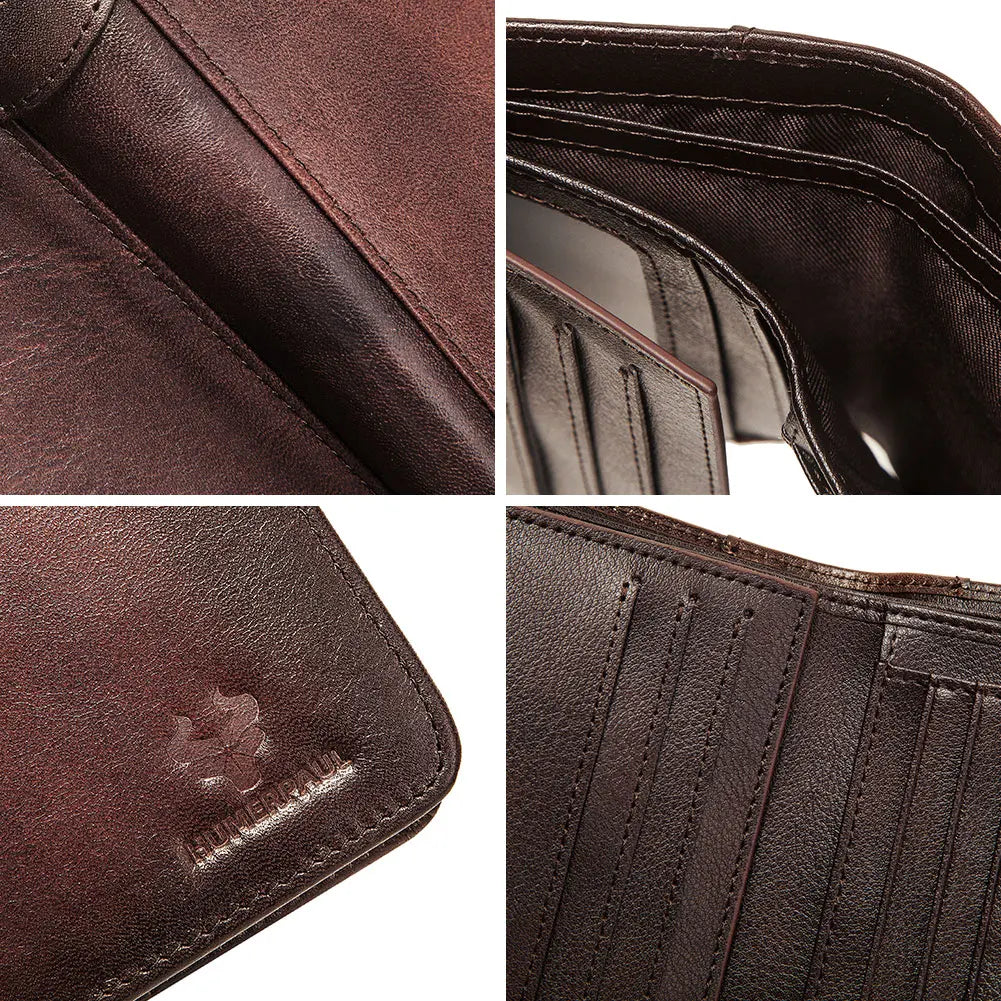 Portefeuille homme en cuir véritable RFID compact trifold avec porte-cartes et compartiments — photo 4