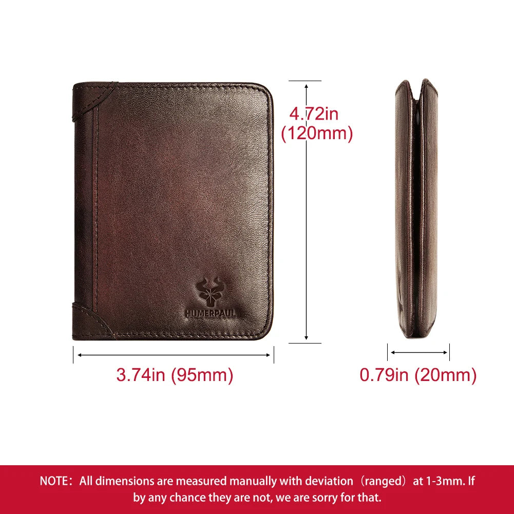 Portefeuille homme en cuir véritable RFID compact trifold avec porte-cartes et compartiments — photo 5